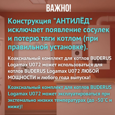 Дымоход для котла BUDERUS Logamax U072 любой мощности, комплект антилед (Китай) (DYMlogU072)
